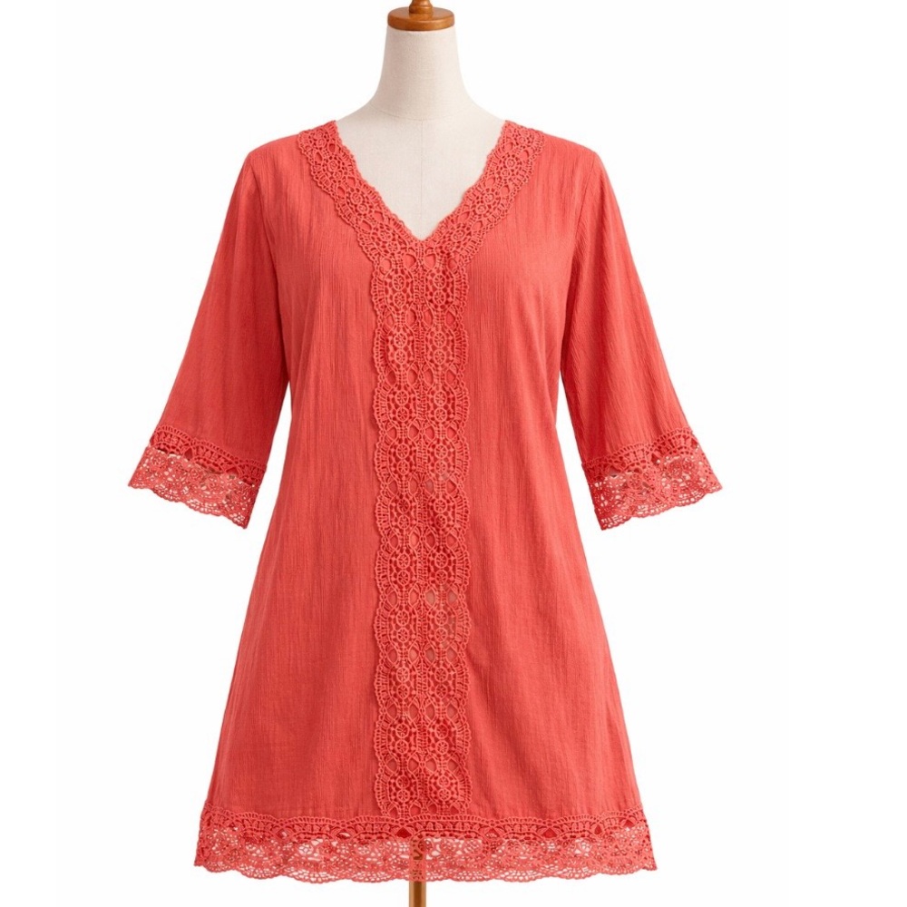 Chic Coral Lace Detail Tunic